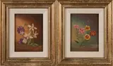 Pasquale, A Pair of Small Floral Still Lifes, Orchids and Calliopsis, oil on board