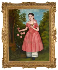 Anglo & American School, A Portrait of Girl in a Pink Dress, oil on canvas