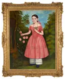 Anglo & American School, A Portrait of Girl in a Pink Dress, oil on canvas