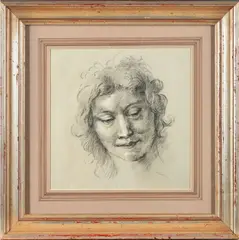 Head of an Angel by Giulio Cesare Procaccini, black and white chalk on blue paper, sold Jun 2024