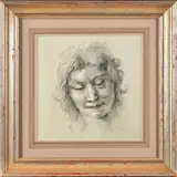 Giulio Cesare Procaccini, Head of an Angel, black and white chalk on blue paper