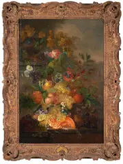 Jan Evert Morel I, A Still Life of Flowers and Fruit, oil on cradled panel