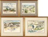 William Bartsch, Four Watercolors: Seillons Source d'Argens, Var; From the Hills Above St. Tropez; The Mairie, Seillons Source d'Argens, Var; Vineyards and Olive Groves, Seillons Source d'Argens, Var, watercolor and pastel on paper/board