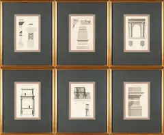 George Marshall, A Set of Six Architectural Engravings from Les Edifices Antiques de Rome Dessinés et Mesurés tres Exactement par Antoine Desgodetz, Architecte, copper engraving on paper