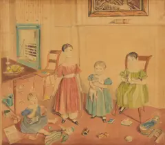 J.H. Buckingham, In the nursery, pencil and watercolour on card