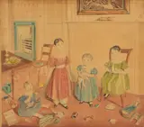 J.H. Buckingham, In the nursery, pencil and watercolour on card