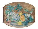 Continental School, Still life of a basket of flowers; and Still life of a bowl of flowers, watercolour and gouache on vellum, a pair, irregular shape