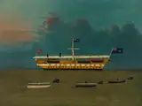 British Naïve School, The Water Police Station boat off the Bahamas, oil on canvas