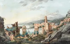 The ruins at Taormina by Agostino Aglio, gouache on card, sold Jul 2024