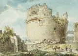 Italian School, The tomb of Cecilia Metella, graphite and watercolour heightened with white on laid paper
