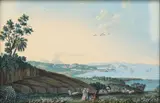 Alessandro D'Anna, A view of Pozzuoli with figures in the foreground, gouache on paper