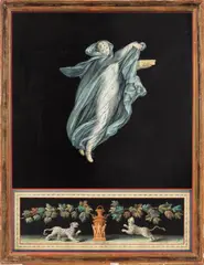 Michelangelo Maestri, Allegorical figures from Roman frescoes, three of a set, gouache on paper, probably over etched outlines