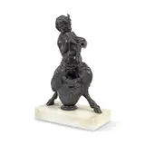 F. W. Pomeroy, patinated bronze of a satyr playing pan pipes, patinated bronze