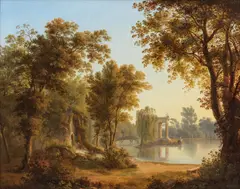 Antonio Marinoni, The laghetto in the gardens of the Villa Borghese, Rome, oil on canvas