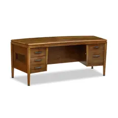 Monteverdi Young, Signature Line Executive Desk, walnut with ebonized inlay, with two concealed slides and five drawers