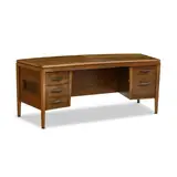 Monteverdi Young, Signature Line Executive Desk, walnut with ebonized inlay, with two concealed slides and five drawers