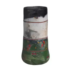Vessel by Bennett Bean, pit-fired and painted earthenware, with impressed artist's monogram, sold Nov 2024