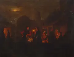 André Vermeulen, A night market scene, oil on board