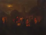 André Vermeulen, A night market scene, oil on board