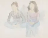 Raphael Soyer, A nude woman leaning over the sink; Two seated women (two works), both graphite and watercolor on paper