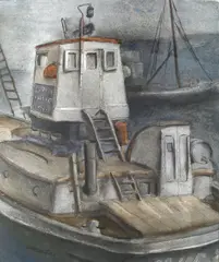 Otis Oldfield, Fishing boat, watercolor on paper