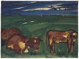 Kühe auf der Weide by Emil Nolde, Aquarell und Tuschpinsel auf dünnem Japan, sold Nov 2008