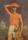 Mann mit Hund by Karl Hofer, 1943, Öl auf Leinwand. Doubliert, sold May 2008