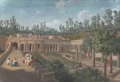 Jakob Philipp Hackert, Die Villa des Diomedes in Pompeji, 1793, Gouache auf Papier, auf festem Karton aufgezogen