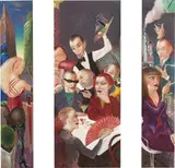 Clemens Gröszer, Café Einstein, 2010, Triptychon: Öl und Collage auf Leinwand