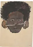 Emil Nolde, Junger Mann aus Papua-Neuguinea mit Ohr- und Nasenschmuck, 1914, Aquarell, Deckweiß und Tuschpinsel auf Japan