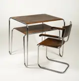 Marcel Breuer, Functionalist Desk with Chair, 1930s, bent chromed stainless steel, stained oak wood