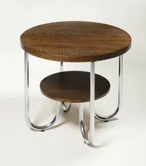 Karel Ort, Functionalist Side Table Fb 54, 1930s, bent chromed stainless steel, stained oak wood