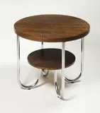 Karel Ort, Functionalist Side Table Fb 54, 1930s, bent chromed stainless steel, stained oak wood