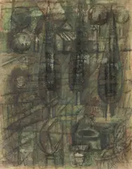 Zdeněk Sklenář, San Gimignano, 1957, pencil, watercolour, paper