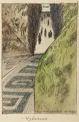 Kamil Lhoták, Vyšehrad, 1972, indian ink, watercolour, paper