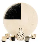 Mineo Mizuno, Sake set and platter (7), c. 1984, Painted and glazed ceramic