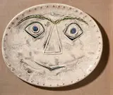 Geometric Face by Pablo Picasso, 1956, White earthenware clay, decoration in ceramic pastels under brushed glaze and patina, sold Feb 2014