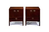 Edward Wormley, Janus bedside tables (2), 1956, Walnut, brass, glazed ceramic