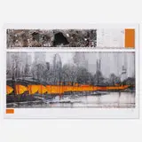 Christo, The Gates Project for Central Park, XXVII, New York City, 2003, offset lithograph in colors, fabric swatch