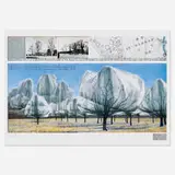 Christo, Wrapped Trees, 1998, offset lithograph in colors, fabric swatch