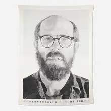 Self-portrait (tapestry) by Chuck Close, 1993, silk jacquard weave, sold Feb 2022