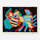 Untitled (from the Cats series) by Karel Appel, 1979, lithograph in colors on Japan paper, sold Feb 2022