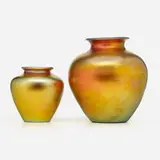 Vases, set of two by Alexander Joseph von Steuben, c. 1915, hand-blown Aurene glass, sold Aug 2024