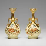 M. Redon Limoges, Vases with apple blossoms and bluebirds, pair