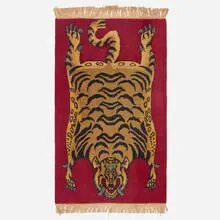 Tibetan, Tiger rug, c. 1980, hand-knotted wool, thread