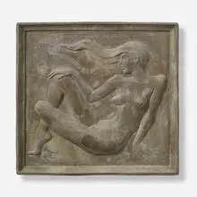 Untitled (Female Nude) by Ernesto Gonzales, c. 1968, bronze drip coating over carved plaster, steel, sold Aug 2024