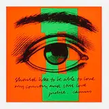 e eye love (from the circus alphabet series) by Corita Kent, 1968, screenprint in colors, sold Aug 2024