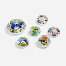 Rick Ayotte, Collection of six botanical paperweights, 1984-2002, glass