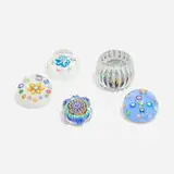 Perthshire Paperweights, Collection of five paperweights, c. 1990, millefiori, glass