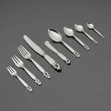 Johan Rohde, Acorn flatware service, model 62, sterling silver, stainless steel, glass